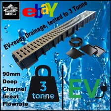 90mm Deep Flow 125mm Wide Black Channel Drainage Driveway Garden Pool 3 Tonne