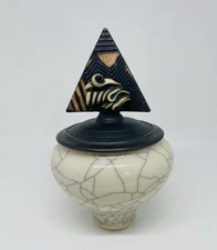 Andrew MacCorkindale Studio Art Pottery Triangle Lidded Crackle Glaze Trinket
