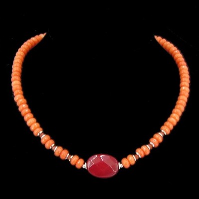 Mandarin-Granat & Rubin Halskette Damen Collier individuell Schmuck Edelstein