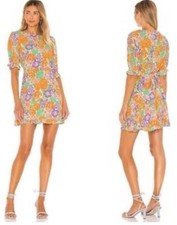 Faithfull The Brand Orange Ade Floral Florence Mini Dress Size 2 Orange XS XSP
