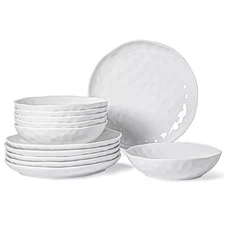 HOMBENE White Dinnerware Set 12 Piece Service for 6, Porcelain Dinnerware Set...