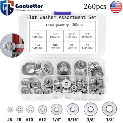 #ad #ad 260PCS 304 Stainless Steel Washers Flat Washer Assortment Set Value Kit w Case $13.89