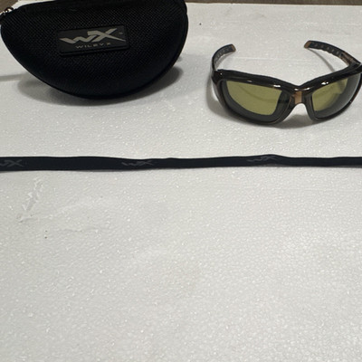 Wiley X Men's Wrap Sunglasses Black Plastic Frame Yellow Tinted Lenses Case