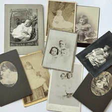 Antique Photograph Cabinet Card Lot Of 9 Children Boy Girl Baby Variety