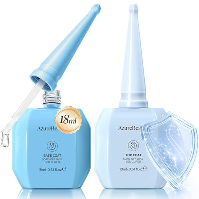 18Ml Gel Base and Top Coat Set   No Wipe High Gloss Soak off UV/LED Nail Polish,