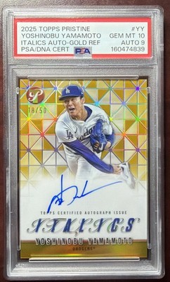 2025 Topps Pristine - Italics Yoshinobu Yamamoto #I-YY Gold Refractor /50 (AU)