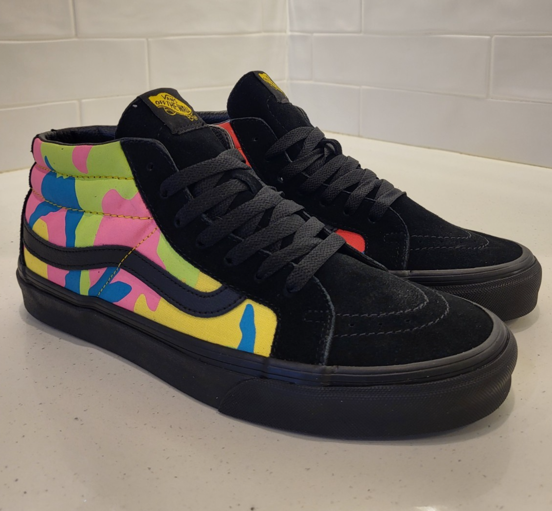 Vans Sk8 Mid Reissue Neon Multi Camo Black Mens Size 9 WTAPS 90's