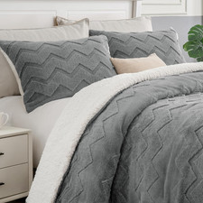 Fluffy Queen Comforter Set - Super Soft Sherpa Grey Comforter for Queen Size Bed