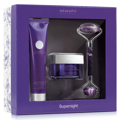 Atashi | Dermofiller Maske + Öl-Milch-Make-Up-Entferner + Gesichtsroller Massage