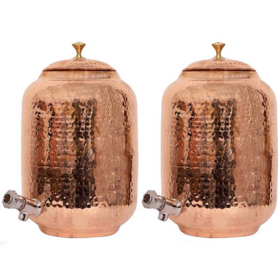 Hammered Pure Copper Water Dispenser Container Pot Matka For Health Benefit 4Ltr
