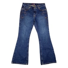 Bongo Womens Low Rider Flare Jeans Embellished Studded Blue Denim Jr Size 9 Y2K