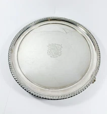 Small Antique Silver Plated Salver/Tray With Engraved Heraldic Crest