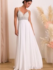 Lulu's White Beaded Spaghetti-Strap Wedding Gown