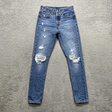 Levi's Premium 501 Skinny Jeans Womens 26x32 Blue Distressed Button Fly Big-E