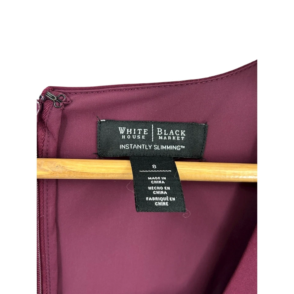 White House Black Market Burgundy Tiered Sheath Dress Square Neck Size 8 - Image 2 of 4