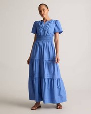 Quince 100% Organic Cotton Poplin Tiered Maxi Dress in Blue Size XL
