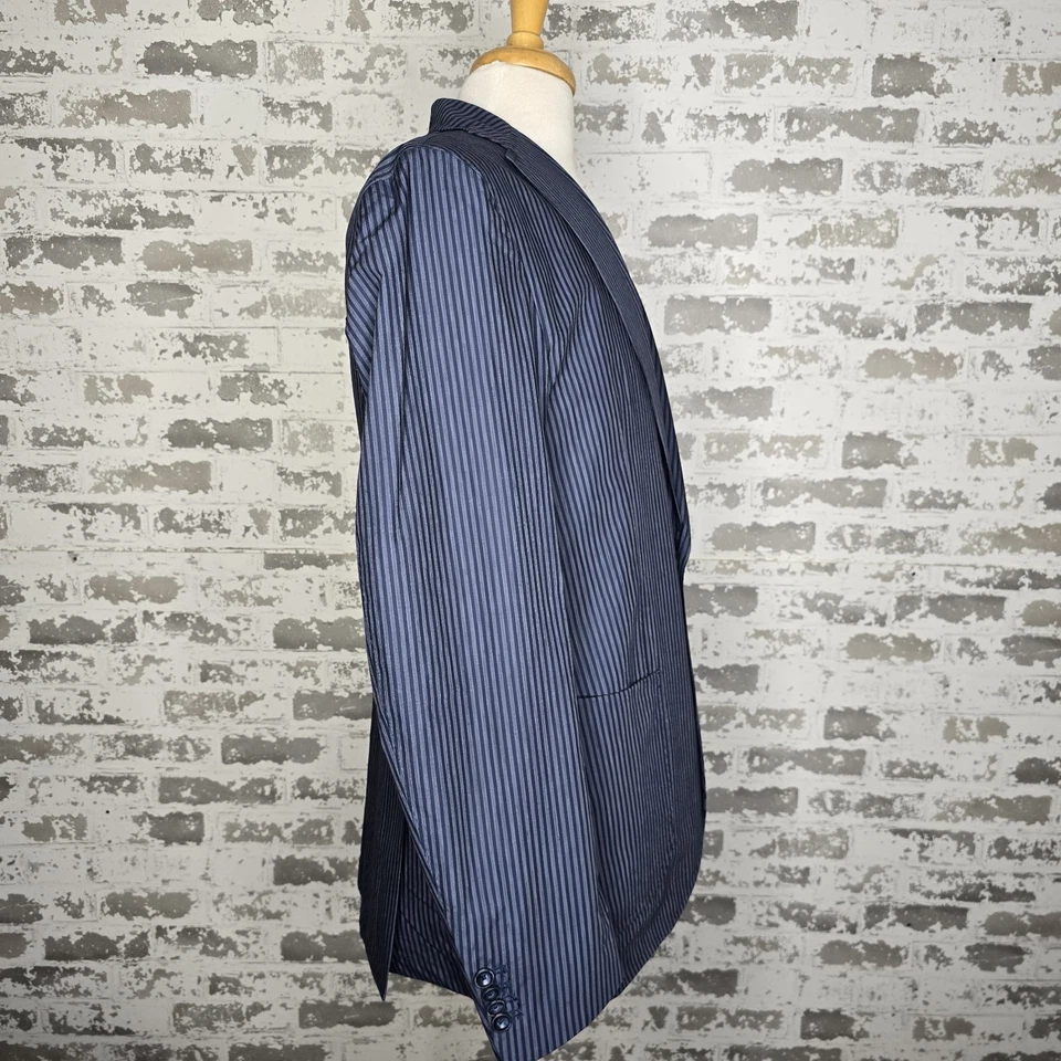 Blazer Laboratori Italiani Para Hombres Sin Estructura Azul Rayas Cirujano Puños 44R Delgado Foto 3 de 4