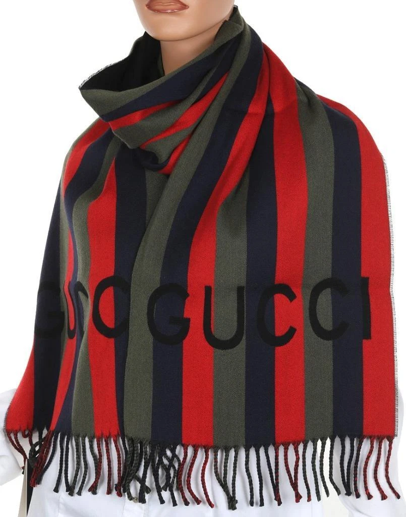 CHÂLE FOULARD NEUF GUCCI LOGO RAYÉ LAINE COTON