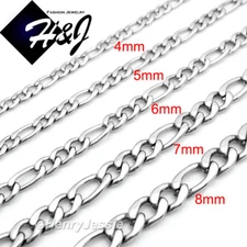 18-40"MEN Stainless Steel 2/3/4/5/6/7/8mm Silver Figaro Link Chain Necklace*N114