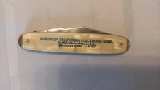 Vtg Folding Pocket Knife & Bottle Opener 1940-60s Advertisement Robinson TV Co.