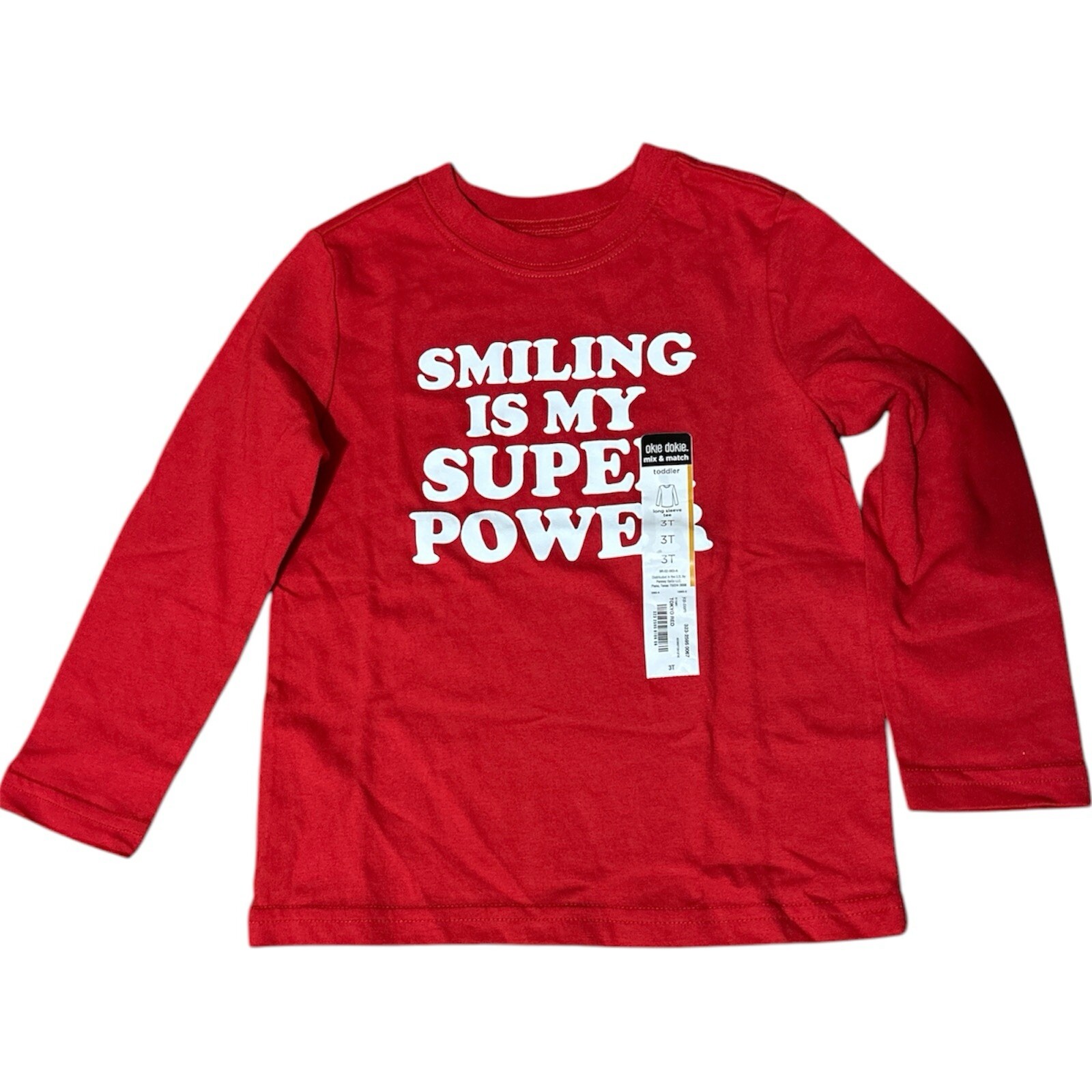 Okie Dokie Toddler Long Sleeve Graphic T-Shirt – “Smiling Is My Super Power” 3T