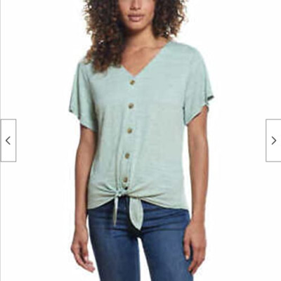 WEATHERPROOF VINTAGE WOMEN'S TIE FRONT V-NECK TOP(GRANITE GREEN MEDIUM)NWT
