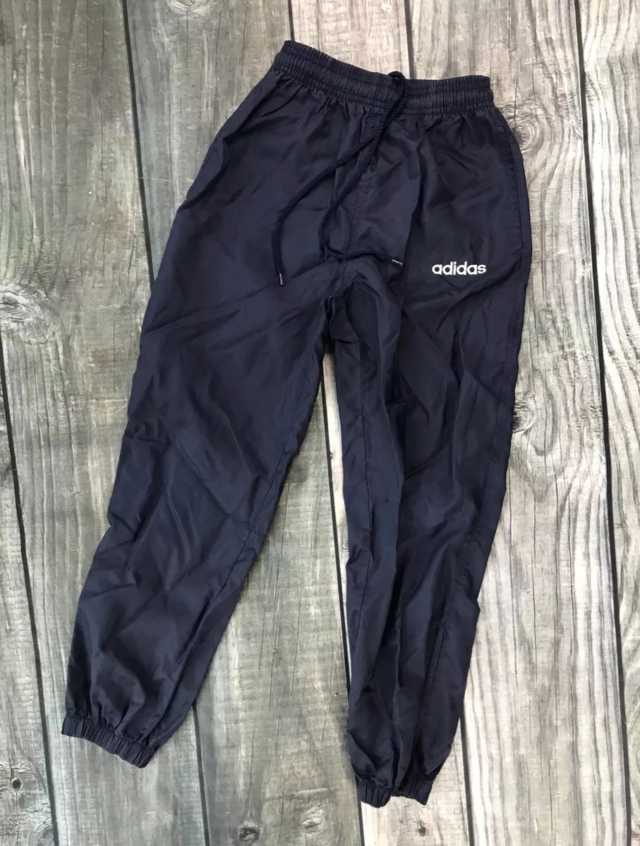 Vintage Adidas Youth Small Nylon Wind Pants Unlined Dark Blue Jogger Zip  Ankle