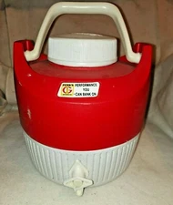 Retro Coleman Red & White Thermos Cooler Water Jug Funk's Seed Corn Advertising