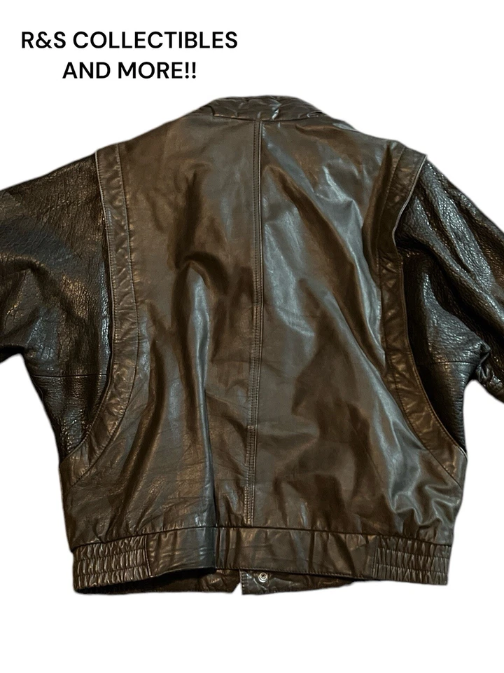 CHAQUETA DE CUERO NEGRA RADIO VINTAGE TALLA “42” GRANDE, LOOK CHAQUETA BOMBER Foto 3 de 4