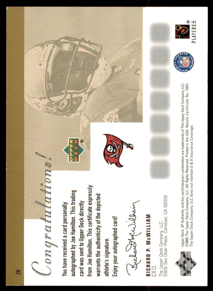 2000 SP Authentic Sign of the Times Joe Hamilton Auto RC Auto Buccaneers #JH - Image 2 of 2