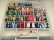 Lot of 108 Unknown Brand Embroidery Floss Thread in art bin storage box