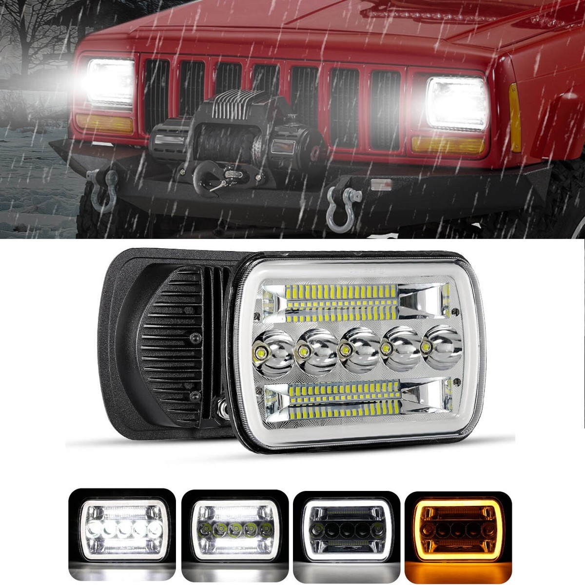 2X 7X6'' 5x7'' LED Headlights Pair Sealed High Low Beam DRL for