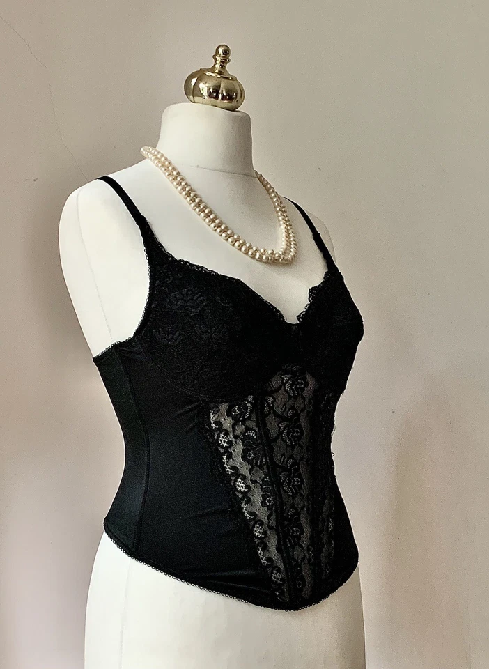 Correas ajustables de encaje delantero bustier Evie negro talla 36D Foto 2 de 4