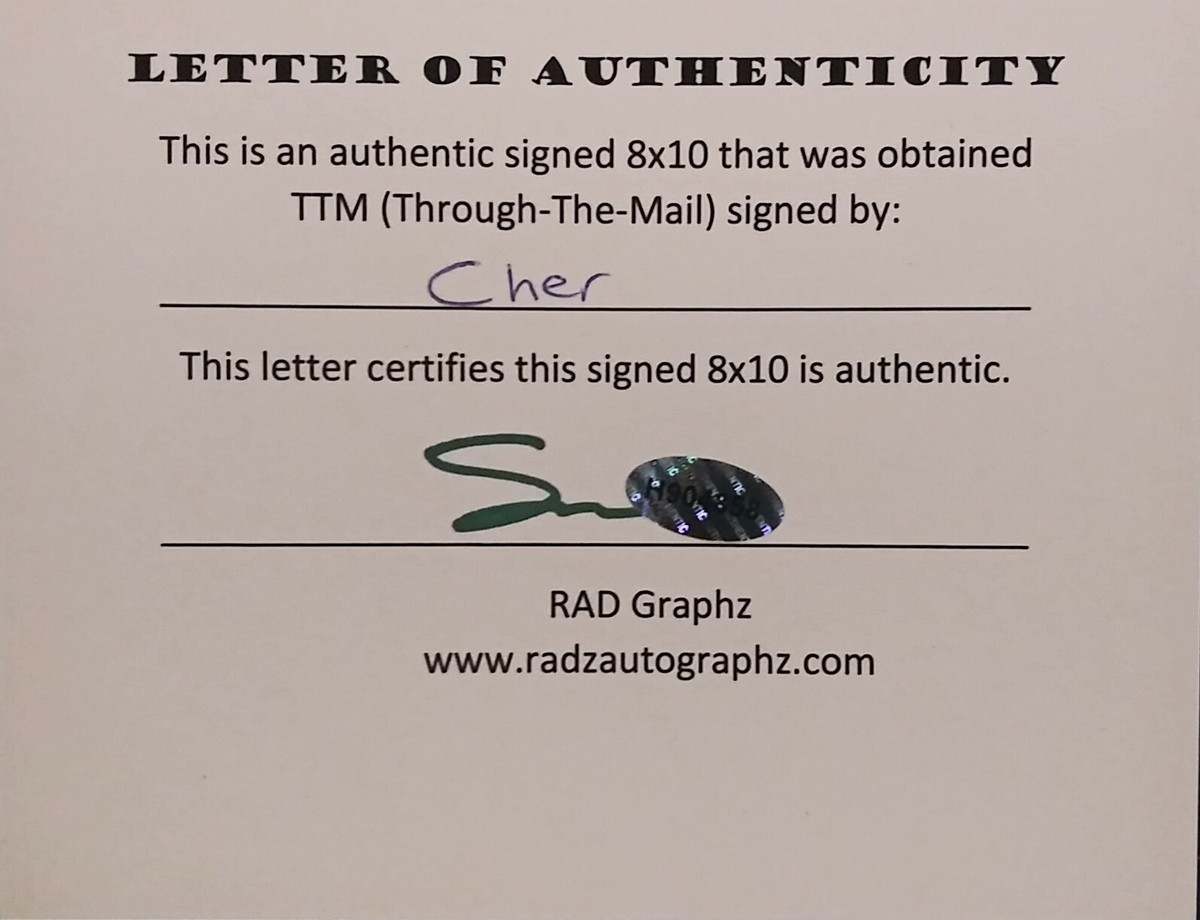 Cher signed 8x10 COA | eBay