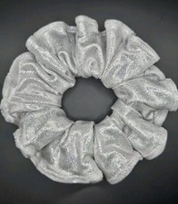 Handmade Scrunchie New Hair Tie White Mystique Silver Spandex. Size: 5"x5"