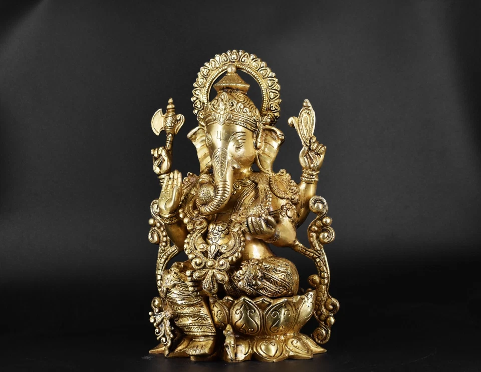 Estatua de latón Ganesha Dios Señor hindú Ganesh Ídolo Elefante Estatuilla Escultura Dios Foto 4 de 4