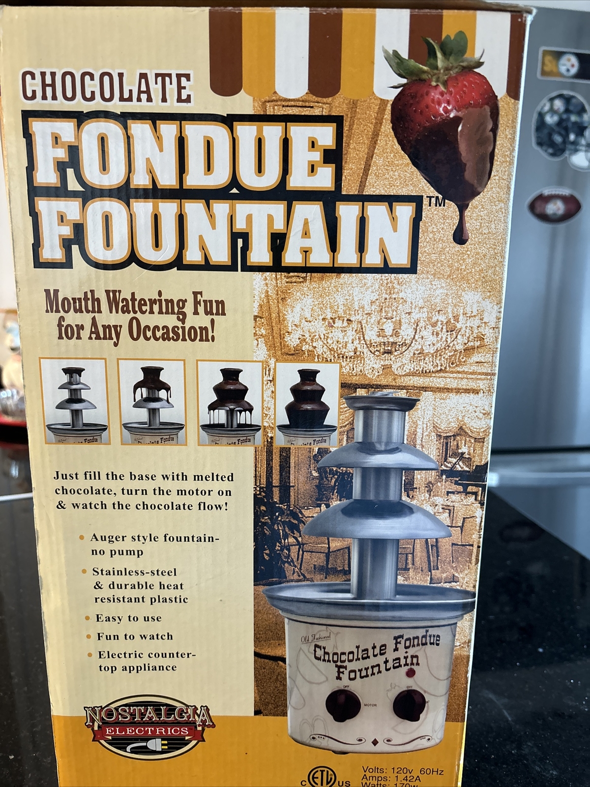 Nostalgia Electrics Chocolate Fondue Fountain - Stainless Brand New In Open Box.
