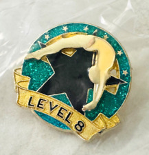 NEW Crown GLITTER Gymnastics Lapel Pin LEVEL 8 Green