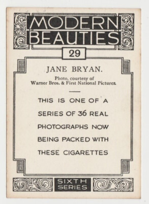 real tobacco xl Jane Bryan 1938 BAT Modern Beauties Card Series 6 #29 Shop Honey Banana x Honey