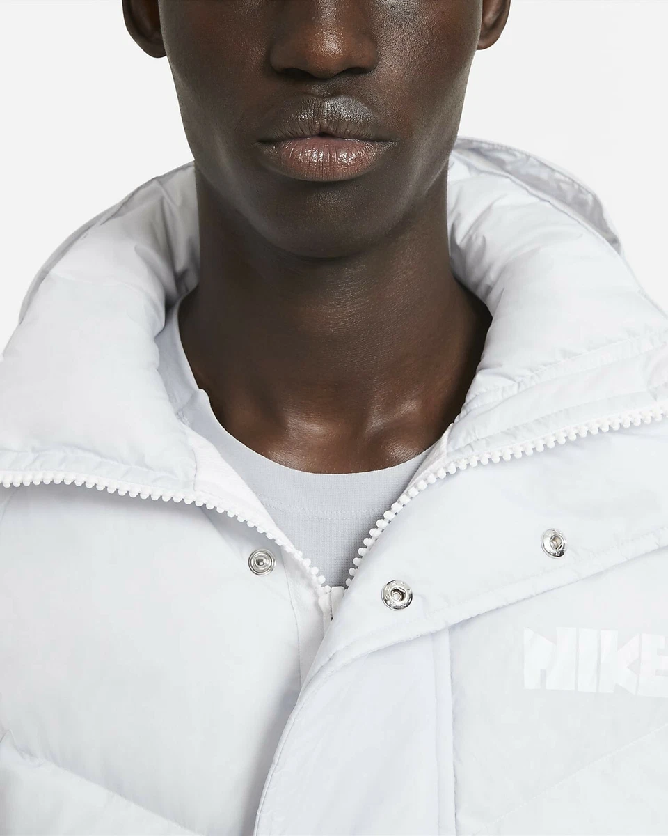 Men's Size Large Nike x Sacai NRG Parka Down Fill Jacket White Grey CT3269-043