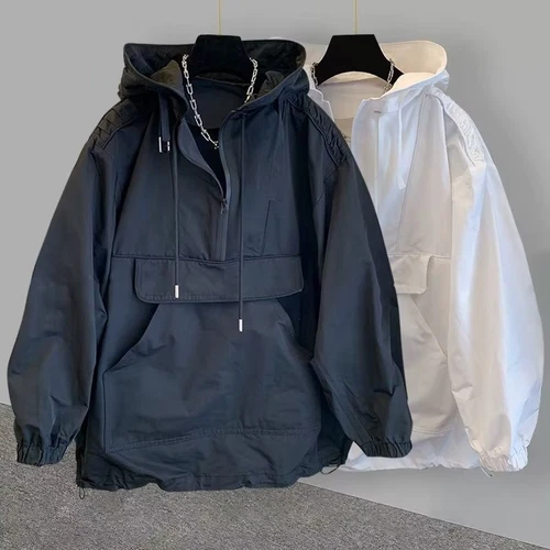 Herren Freizeit Anorak Kapuze Windbreaker Uni Pullover Wasserdicht Zweifarbig Hoodie/ - Bild 1 von 11