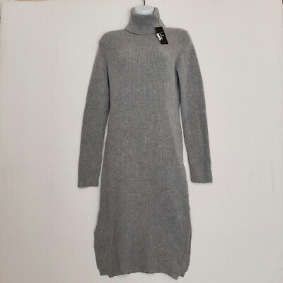 Lulus Sweater Dress Midi Sheerah Turtleneck Heather Gray Long Sleeve Womens  NEW