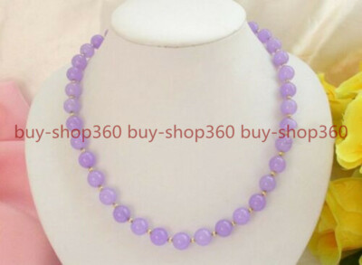 Beautiful Natural 8mm Purple Jade Gemstone Round&Coin Beads Necklace 18 Inch
