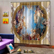 Blue Sky Brown Mirror Character Printing 3D Blockout Curtains Fabric Window