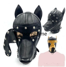 PU Leather Bondage Head Hood Mask Puppy Cosplay Full Restraint Halloween Costume