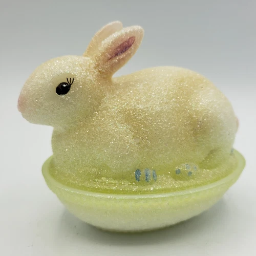 Fenton Glass Bunny Rabbit on Nest Sparkles Trinket Dish Hand Painted