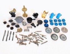 Lot of Vintage Metal Dollhouse Miniatures Pots  Pans, Utensils, Plates, etc. 