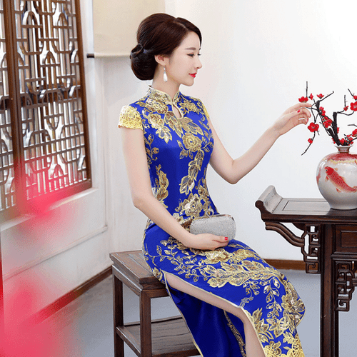 Chinesisches traditionelles langes Cheongsam Damen Spitzenkleid Abschlussball Qipao Größe M-4XL - Bild 8 von 12