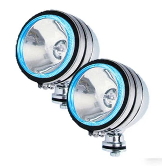 2 X WHITE SPOT LIGHT BLUE RING LED CHROME BLUE SPOT LIGHT FOG LIGHT CAR 12V NEW
