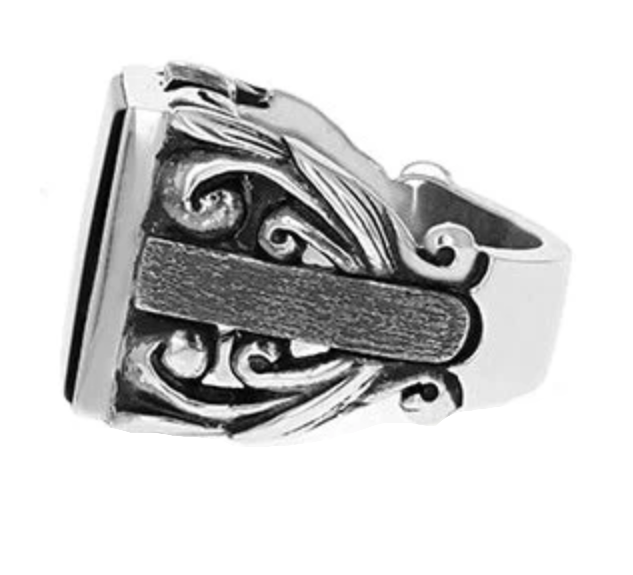 KING BABY K20-6128ONY-11 925 STERLING SCROLL RING W/ SQUARE INSET
